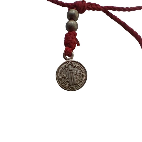 Vintage Catholic Bracelet Handmade Red Cord Saint Benedict Medal & Beads - Picture 3 of 5